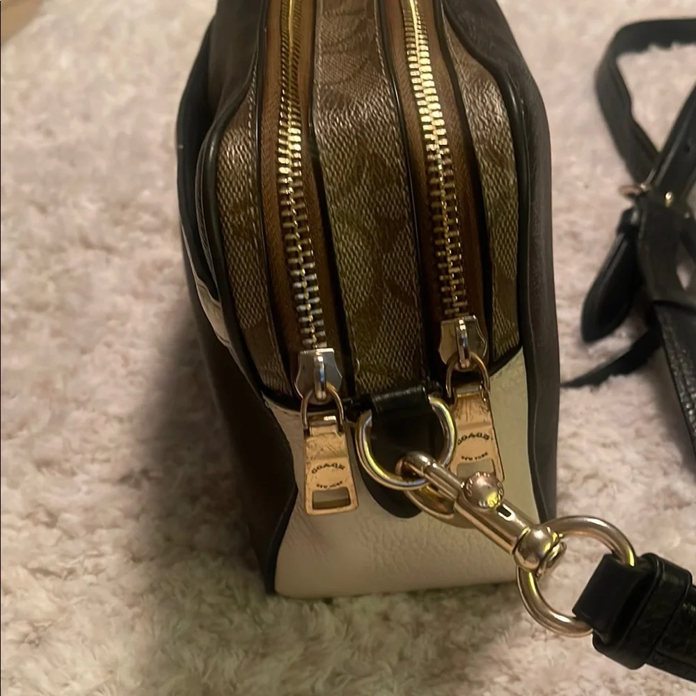 Coach Brown and Cream Crossbody Bag with Sleek Design